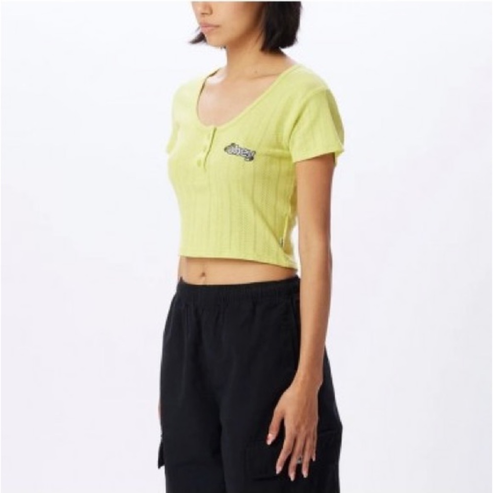 NWT OBEY Alina Pointelle Top, Size L Color Lime Urban Outfitters - Picture 2 of 16